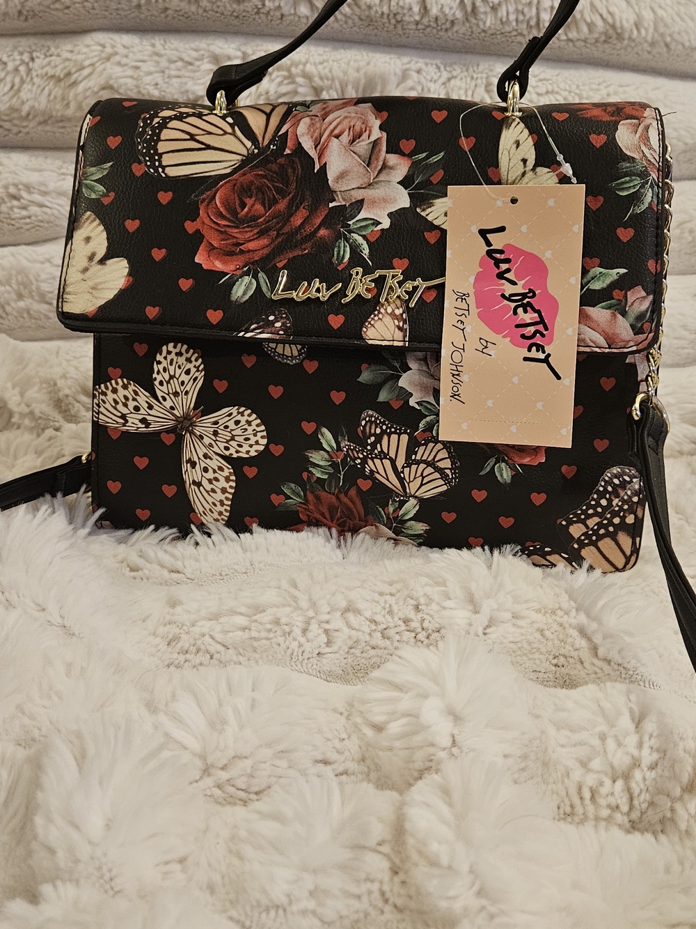 Love Betsy Black Floral & Butterfly Shoulder Bag